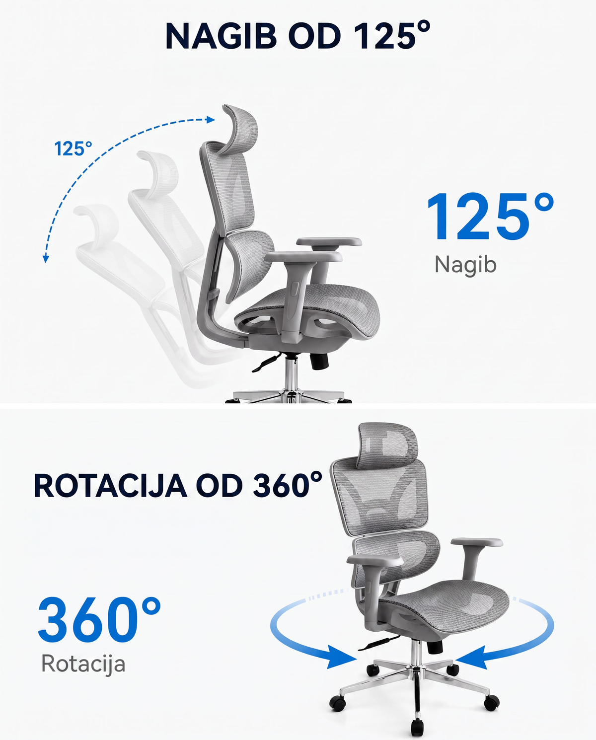 Ergonomska Stolica ErgoPro Siva